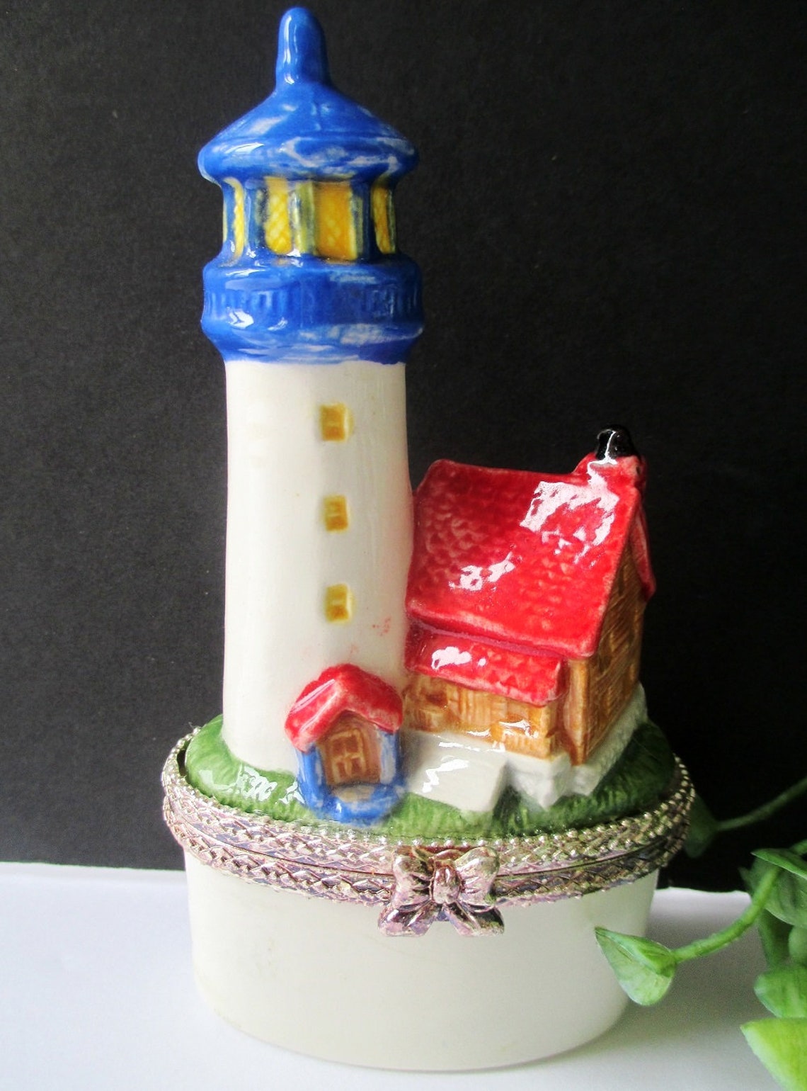 Lighthouse Trinket Box Porcelain Lighthouse Hinged Lid Etsy