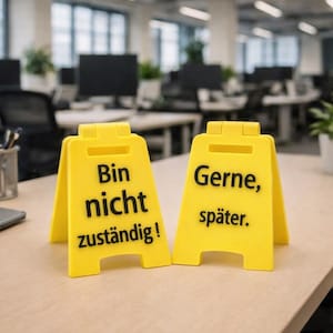 Lustiges Büroschild für Kollegen, Lustige Sprüche Mini Schild – Geschenkidee für Schreibtisch, beidseitig bedruckt, Aufsteller Humor Büro