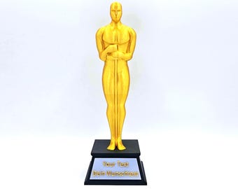 Oscar Statue personalisiert – Preis für Kollege, Abschied, Jubiläum Goldene Statue als lustiges Geschenk mit Wunschtext, personalized oscar