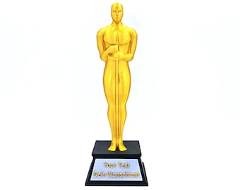 Oscar Statue personalisiert – Preis für Kollege, Abschied, Jubiläum Goldene Statue als lustiges Geschenk mit Wunschtext, personalized oscar