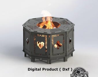 Archivo DXF de fogata para naipes: fogata portátil, diseño para acampar (descarga digital)