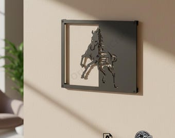 Arte de pared de metal con caballo, archivo cortado con láser, descarga digital
