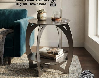 Diseño de mesa auxiliar de metal cortada con láser - Archivos vectoriales DXF entrelazados, planos de mesa de centro moderna