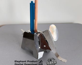 Portalápices y organizador de escritorio geométrico de metal con forma de elefante - Archivo digital DXF, cortado con láser CNC