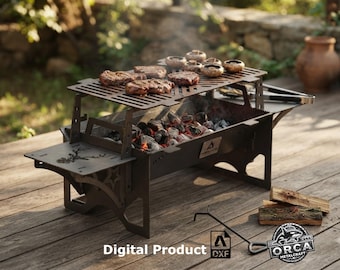 Archivo DXF de parrilla plegable para fogata: barbacoa portátil, diseño para camping (descarga digital)