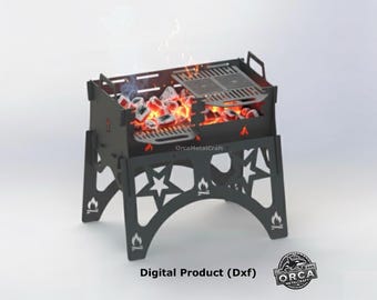 Collapsible Fire Pit Grill DXF File: Portable Camping BBQ (Digital Download)