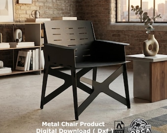 Silla metálica CNC en formato DXF, vector de silla cortada con láser, diseño de muebles modernos, descarga instantánea.