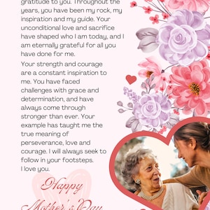 Plantillas para el Día de la Madre | Kit personalizable con letra enmarcable, certificado de agradecimiento y 2 vales de regalo.