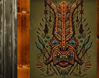 Jagd auf Pal Tiki Art Print - 20x25cm Retro Lono Tiki Gott Poster – Bar Dekor von AlbinoAlligator