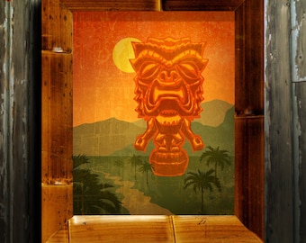 Tiki Art Grand Tiki Bar Decor Hawaiian Islands Art Print Poster 8X10 16X20