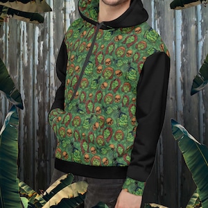 Shrunken Head Sweatshirt Unisex Hoodie Green and Black Oddity Adventureland Pullover