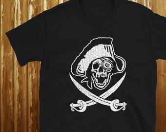 Skull and crossbones swords "Never Say Die" Jolly Roger Pirate Short-Sleeve Classic T-Shirt Unisex
