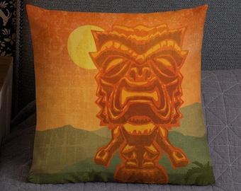 Tiki Pillow Grand Hawaiian Islands Bar Premium Oreiller Couvre-lit double face 18 x 18