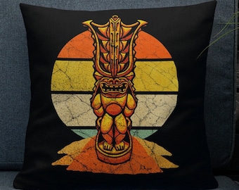 Oreiller Tiki Room Decor Hawaiian Distressed Mighty Lono Tiki Premium Oreiller 18X18