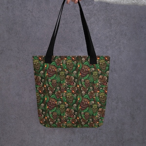 Tiki Masks Tote bag, Torches, and Skulls, Adventure, Cannibal, Hawaiian, Tropical, print pattern, Tote bag