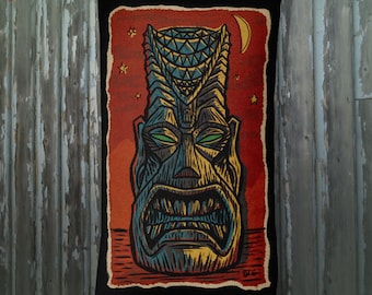 Angry Tiki Pillow, Hawaiian, Tropical, vintage Style, Hawaii, Tiki God, Mid Century, tiki room, tiki bar, geeky, 20X12 Premium Pillow