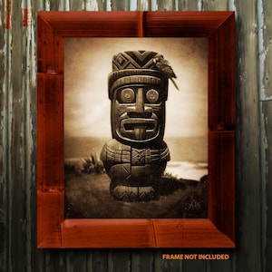 Jewel-Eyed Protector Tiki Art Print – 8x10 Vintage Polynesian Wall Decor – Retro Tiki Bar Poster by AlbinoAlligator