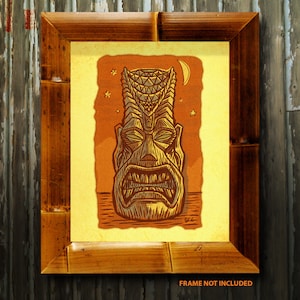 Angry Tiki Sepia Art Print – 8x10 Vintage Polynesian Bar Decor – Mid-Century Adventureland Poster by AlbinoAlligator