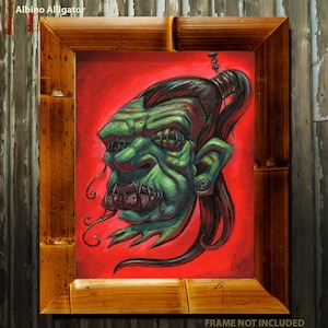 Tiki Shrunken Head Art Print – Retro Polynesian Pop Horror Decor, plakat ścienny inspirowany stylem vintage 8&quot;X10&quot;