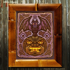 Tiki Bat Halloween Pumpkin Art Print – 8 x 10 Alohalloween Tiki Bar Decor – Retro Spooky Wall Art door AlbinoAlligator