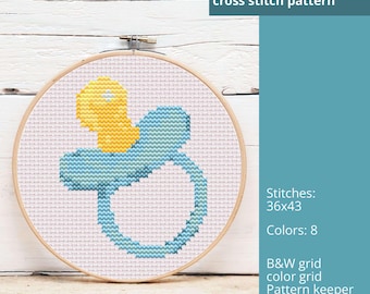 Kreuzstichmuster Baby Schnuller Kreuzstichmuster: Hellblau Kinderzimmer Deko (PDF-Muster)