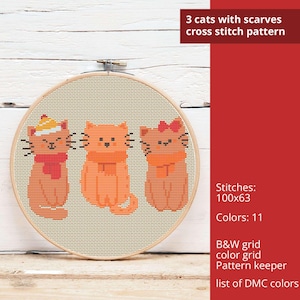 Kruissteekpatroon katten met sjaals: winter Needlecraft (pdf)