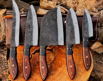 Handcrafted High Carbon Steel Chef Knife Set, 5 Pcs Rosewood Resin Handle Independence Day Gift