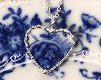 Broken China Jewelry 1890 recycled upcycled china heart pendant necklace antique flow blue, china anniversary gift, Dishfunctional Designs