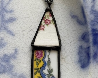 Broken China Jewelry, Broken China Necklace, Home Sweet Home House Pendant #14, antique broken china jewelry, Dishfunctional Designs