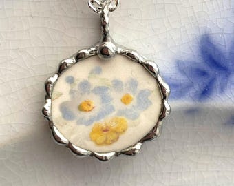 Pastel Foral Circle Pendant, broken china jewelry necklace, Dishfunctional Designs broken china jewelry