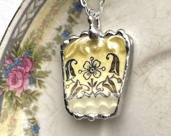 Broken China Jewelry, Antique Art Nouveau Floral china, pendant necklace,  Dishfunctional Designs broken china jewelry