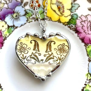 Broken China Jewelry, Antique Art Nouveau Floral china, heart pendant necklace,  Dishfunctional Designs broken china jewelry