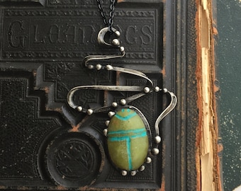 Art Nouveau Necklace Pendant, Carved Scarab, handmade pendant necklace from my YouTube video project, one of a kind! Dishfunctional Designs