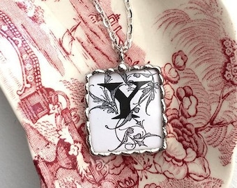 Victorian Aesthetic Monogram Initial Letter Y  Necklace Pendant With 22” chain, Going Fast! Dishfunctional Designs