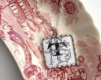 Victorian Aesthetic Monogram Initial Letter T Necklace Pendant With 22” chain, Going Fast! Dishfunctional Designs