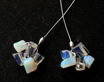 ARTISAN METALWORK. Soldered Headpins Charms, one pair, jewelry making components, Opalite, luminescent Mermaid Glass, silver fine gauge