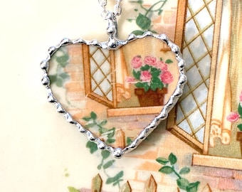 Broken china jewelry heart pendant flowerpot windowsill Lido breakfast nook Dishfunctional Designs sustainable ecofriendly jewelry
