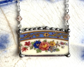 Broken China Jewelry Necklace, antique rose floral porcelain, eco friendly, made from a broken antique plate, Dishfunctional Designs