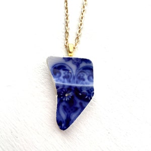 BROKEN CHINA JEWELRY - china shard pendant necklace with chain - antique china shard pendant - flow blue china - Dishfunctional Designs