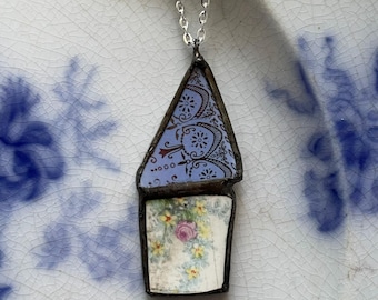Broken China Jewelry, Broken China Necklace, Home Sweet Home House Pendant #18, antique broken china jewelry, Dishfunctional Designs