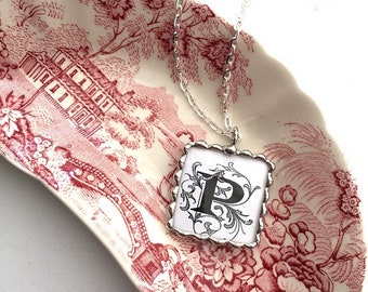 Victorian Aesthetic Monogram Initial Letter P Necklace Pendant With 22” chain, Going Fast! Dishfunctional Designs