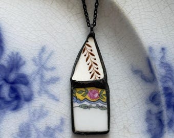 Broken China Jewelry, Broken China Necklace, Home Sweet Home House Pendant #21, antique broken china jewelry, Dishfunctional Designs