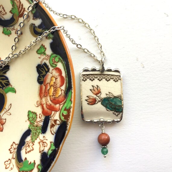 Broken China Jewelry Broken China Lotus Leaf Pendant Necklace Antique Masons Ironstone Imari Colors China Dishfunctional Designs Etsy