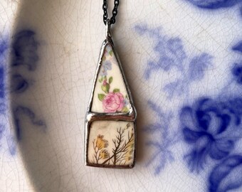 Broken China Jewelry, Broken China Necklace, Home Sweet Home House Pendant, antique broken china jewelry, Dishfunctional Designs