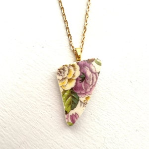 BROKEN CHINA JEWELRY - china shard pendant necklace with chain - antique china shard pendant rose china - Dishfunctional Designs