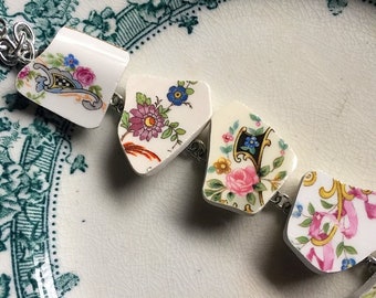Rose china, Broken china jewelry, broken china bracelet, made from antique broken china plates, ecofriendly jewelry, Dishfunctional Designs