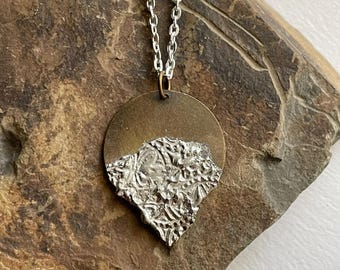 Stamped Solder Disc Jewelry Pendant Necklace artisan made hand-soldered vintage finish Laura Beth Love A3
