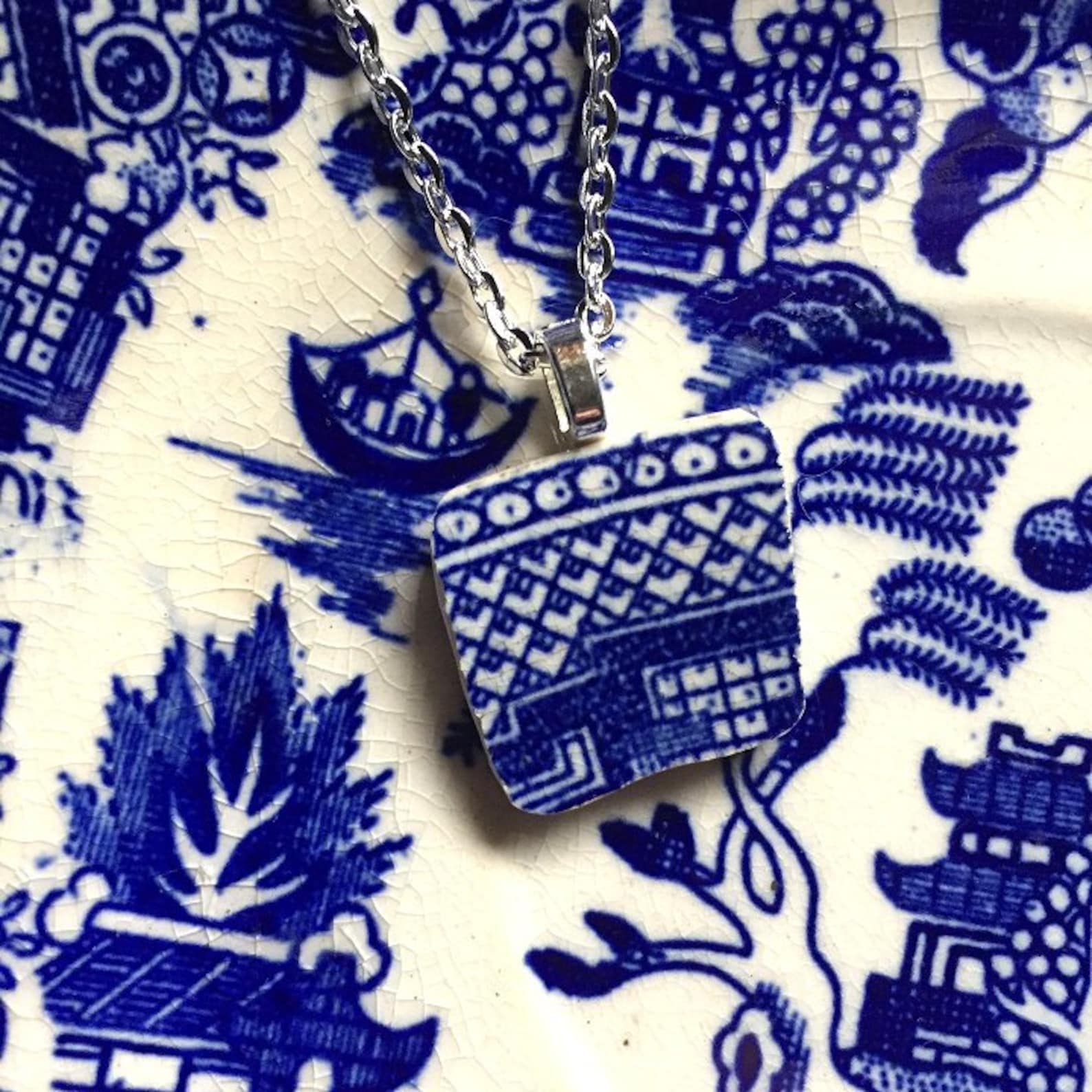 Blue Willow Jewelry. Broken china jewelry. china pendant Etsy