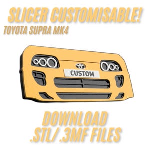 Toyota Supra MK4 Front STL/3MF File – Customizable License Plate – 3D Printable Car Model