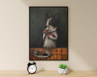 Dog Eating Sweet, Dog Art, Dog Canvas, Dog Poster, Funny Animal Canvas, Ready To Hang, Wall Decor, Wall Hanging, For Gift, Funny Animal Art